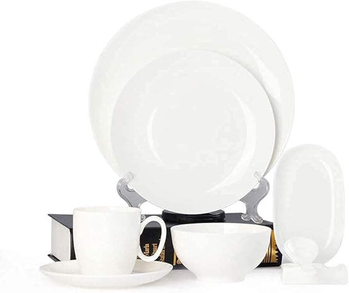Pure White Porcelain Dinnerware Set Tableware Set Stoneware Dish Dinner Plates Dinner Set Dinner Service for1/2/4/10/16 People,80 PCS (White 16 PCS(2 Set))
