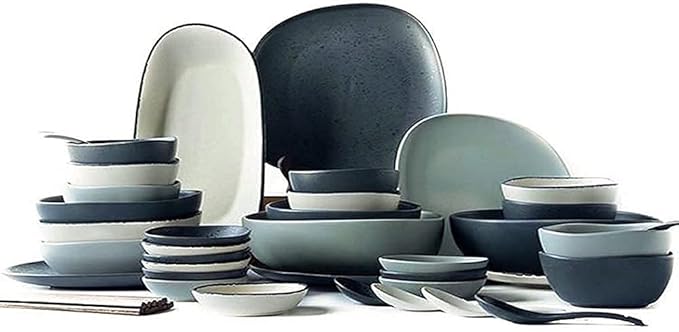 Nordic Ceramic Dinnerware Sets, Porcelain Plate and Bowl Sets, High-End Color Dishware Sets, Modern Reactive Glaze Stoneware Dishes Set Holiday,12Pcs (White 28Pcs)