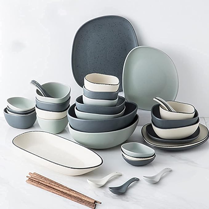 Dinnerware Sets, Nordic Style Irregular Porcelain Tableware Set With Plates Bowls And Dish, Ceramic Dinner Set For Home Kitchen And Dinning, Microwave Dishwasher Safe, Se,White18Pcs