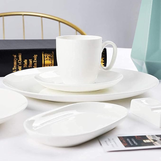 Pure White Porcelain Dinnerware Set Tableware Set Stoneware Dish Dinner Plates Dinner Set Dinner Service for1/2/4/10/16 People,80 PCS (White 16 PCS(2 Set))