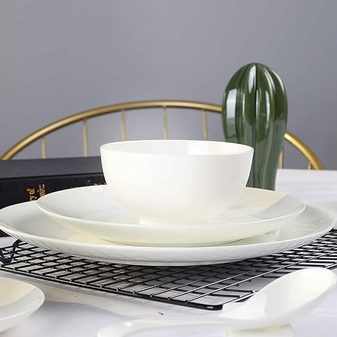 Pure White Porcelain Dinnerware Set Tableware Set Stoneware Dish Dinner Plates Dinner Set Dinner Service for1/2/4/10/16 People,80 PCS (White 16 PCS(2 Set))