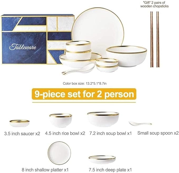 Dinnerware Sets Service For 2/4/6, Kitchen Plates And Bowls Sets White, Luxury Bone China Tableware, Nordic Gold Porcelain Dish Set