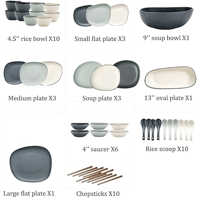 Nordic Ceramic Dinnerware Sets, Porcelain Plate and Bowl Sets, High-End Color Dishware Sets, Modern Reactive Glaze Stoneware Dishes Set Holiday,12Pcs (White 48Pcs)