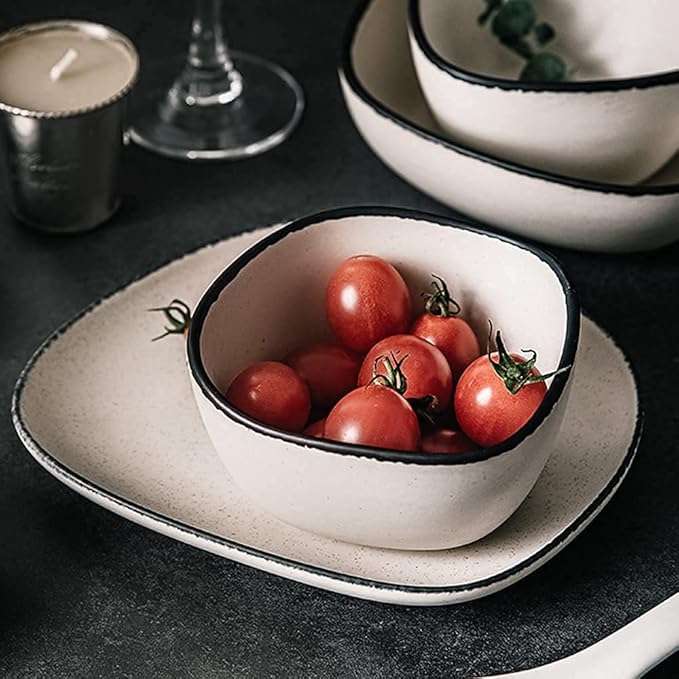 Nordic Ceramic Dinnerware Sets, Porcelain Plate and Bowl Sets, High-End Color Dishware Sets, Modern Reactive Glaze Stoneware Dishes Set Holiday,12Pcs (White 28Pcs)