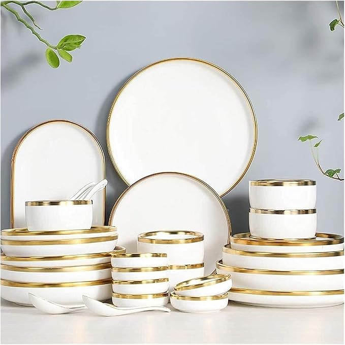 Dinnerware Sets Service For 2/4/6, Kitchen Plates And Bowls Sets White, Luxury Bone China Tableware