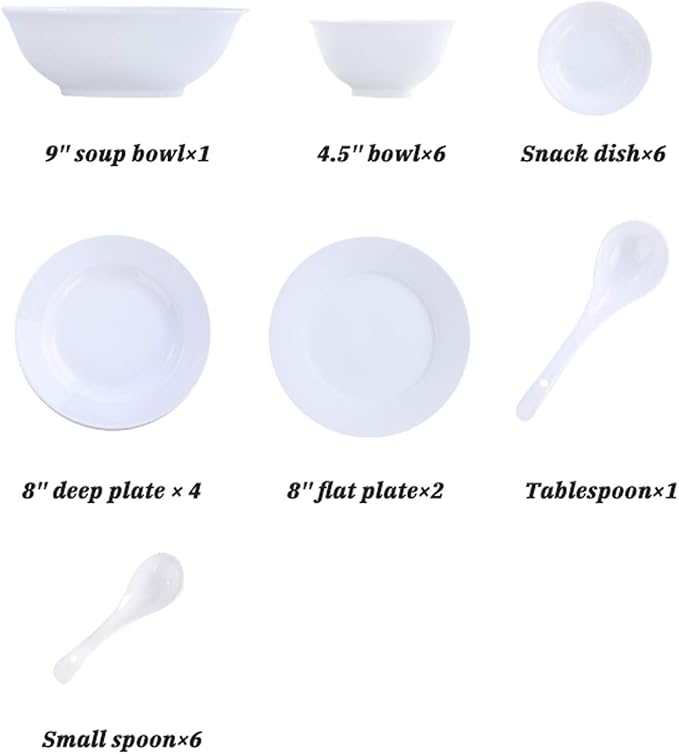 Ceramics Dinner Sets, 26 Pieces Pure Dinnerware Set White Porcelain Steak Plate Cereal Bowl and Soup Bowl for Restaurant