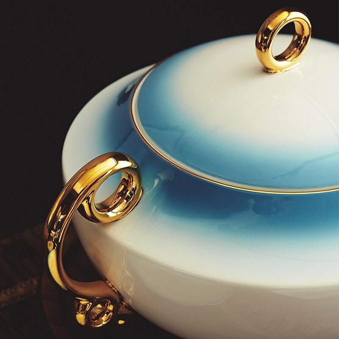 Dinner Plates,Classic Pottery Tableware,Ceramics Dinner Set, 58 Pieces Style Bone China Dinnerware Sets | Blue Gradient Porcelain Dessert Plate and Cereals Bow