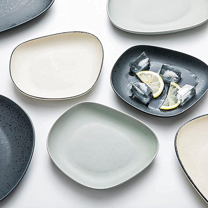 Nordic Ceramic Dinnerware Sets, Porcelain Plate and Bowl Sets, High-End Color Dishware Sets, Modern Reactive Glaze Stoneware Dishes Set Holiday,12Pcs (White 48Pcs)