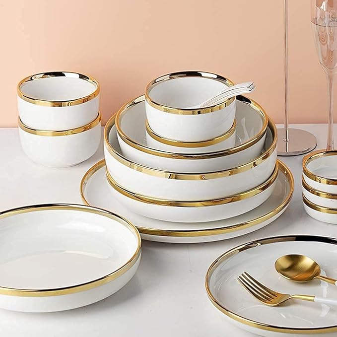 Dinnerware Sets Service For 2/4/6, Kitchen Plates And Bowls Sets White, Luxury Bone China Tableware