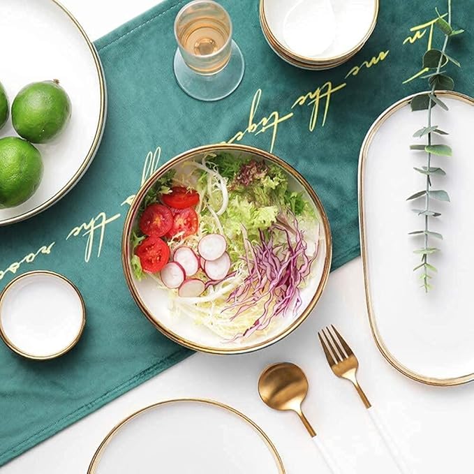 Dinnerware Sets Service For 2/4/6, Kitchen Plates And Bowls Sets White, Luxury Bone China Tableware, Nordic Gold Porcelain Dish Set
