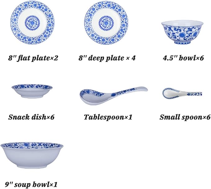 Dinner Sets,Ceramics Dinner Sets,26 Pieces Blue and White Porcelain Dinnerware Set Gift Box Steak Plate Cereal Bowl and Soup Bowl for Wedding Gifts