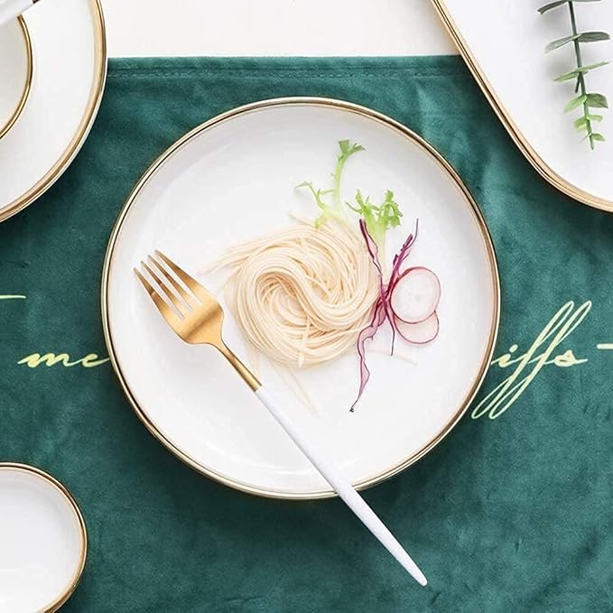 Dinnerware Sets Service For 2/4/6, Kitchen Plates And Bowls Sets White, Luxury Bone China Tableware, Nordic Gold Porcelain Dish Set