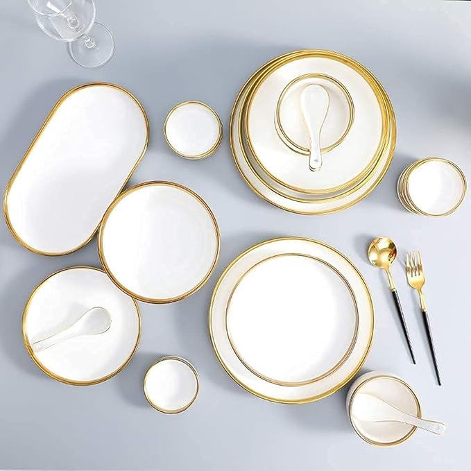 Dinnerware Sets Service For 2/4/6, Kitchen Plates And Bowls Sets White, Luxury Bone China Tableware