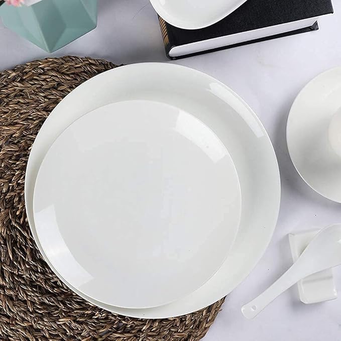 Pure White Porcelain Dinnerware Set Tableware Set Stoneware Dish Dinner Plates Dinner Set Dinner Service for1/2/4/10/16 People,80 PCS (White 16 PCS(2 Set))