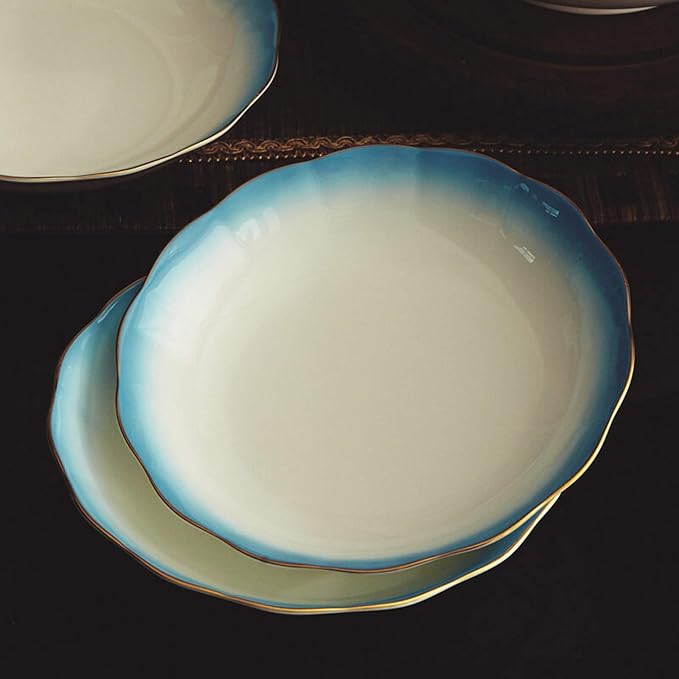 Dinner Plates,Classic Pottery Tableware,Ceramics Dinner Set, 58 Pieces Style Bone China Dinnerware Sets | Blue Gradient Porcelain Dessert Plate and Cereals Bow