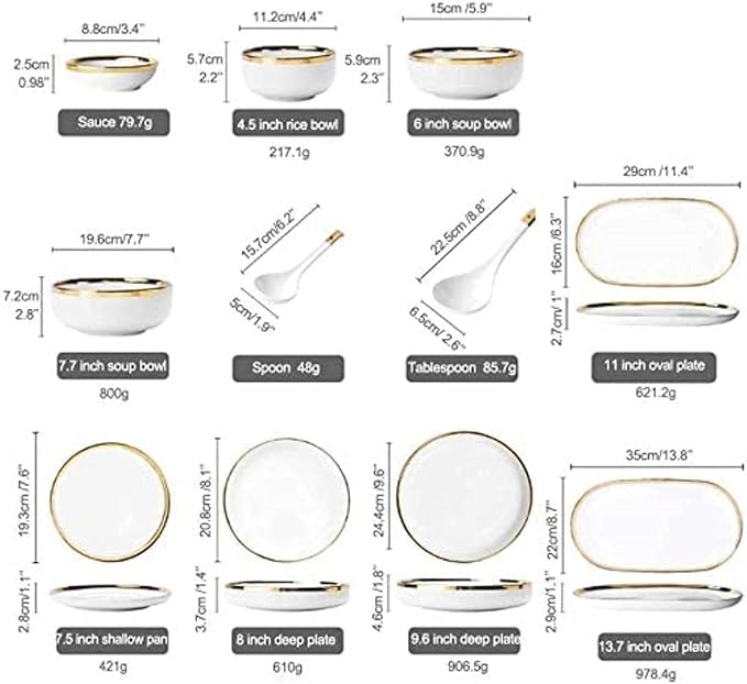 Dinnerware Sets Service For 2/4/6, Kitchen Plates And Bowls Sets White, Luxury Bone China Tableware