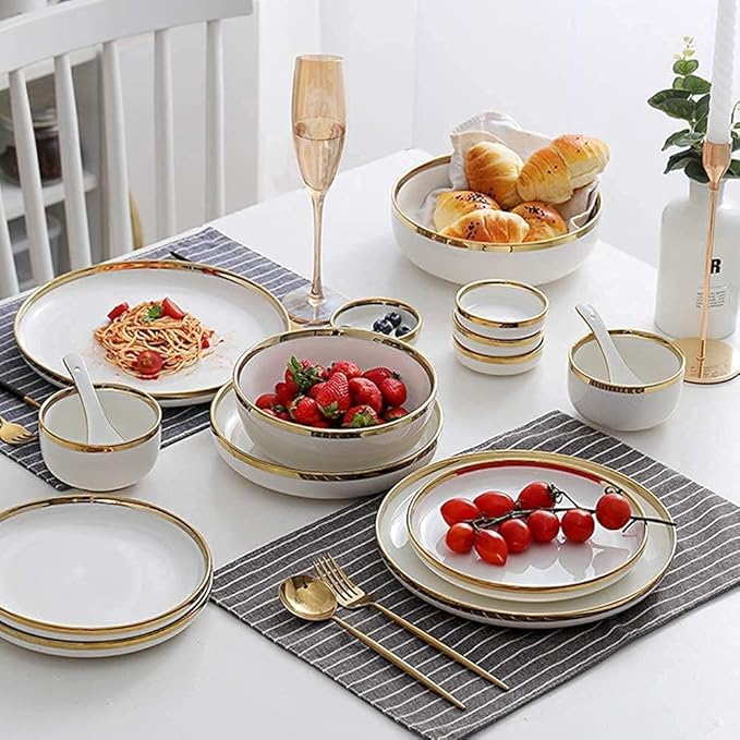 Dinnerware Sets Service For 2/4/6, Kitchen Plates And Bowls Sets White, Luxury Bone China Tableware