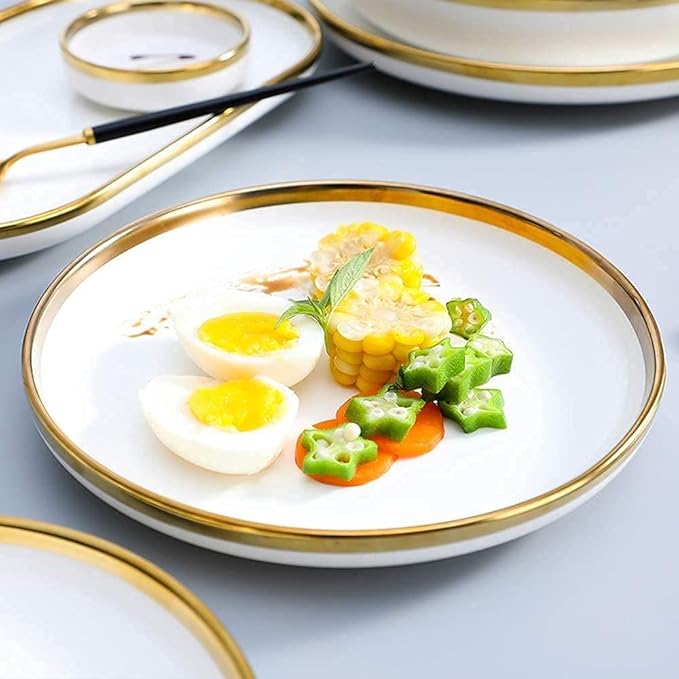 Dinnerware Sets Service For 2/4/6, Kitchen Plates And Bowls Sets White, Luxury Bone China Tableware