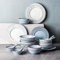 Ceramics Dinner Sets, 16 Pieces Relief Craft Porcelain Dinnerware Set Retro Blue and White Cereal Bowl Steak Plate and Soup Bowl for Special Restaurant
