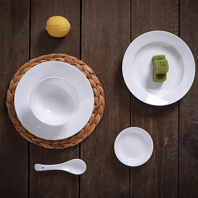 Ceramics Dinner Sets, 26 Pieces Pure Dinnerware Set White Porcelain Steak Plate Cereal Bowl and Soup Bowl for Restaurant