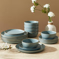 Sweese Dinnerware Sets Service for 6, 18 pcs Matte Glaze Plates and Bowls Sets, Handmade Porcelain Dish Set, Highly Chip and Crack Resistant Modern Dinner Set, Dark Blue
