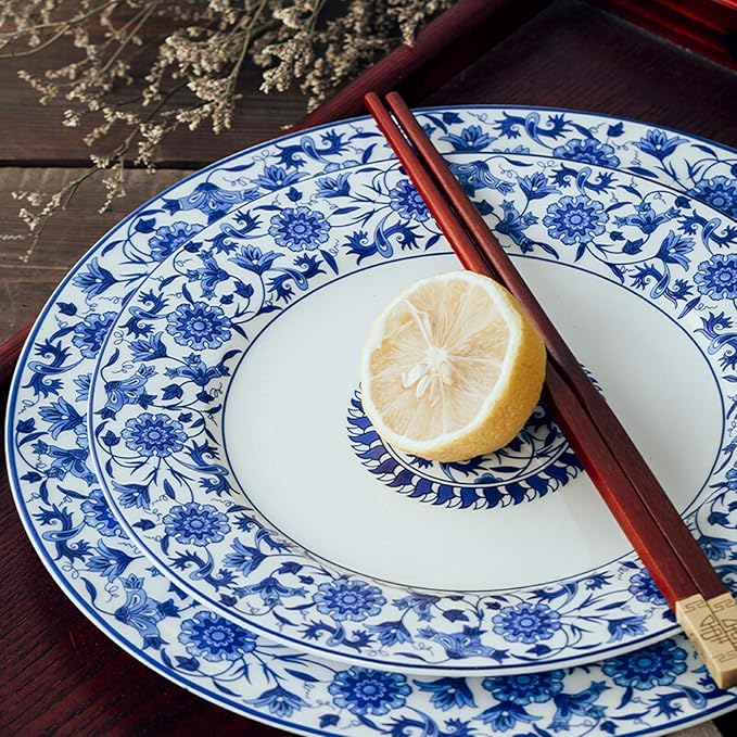 Dinner Sets,Ceramics Dinner Sets,26 Pieces Blue and White Porcelain Dinnerware Set Gift Box Steak Plate Cereal Bowl and Soup Bowl for Wedding Gifts