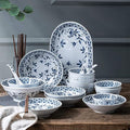 Dinnerware Sets,Ceramics Dinner Sets, Blue and White Porcelain Porcelain Dinnerware Set of 45 Cereal Bowl and Steak Plate Set for Family Dinner