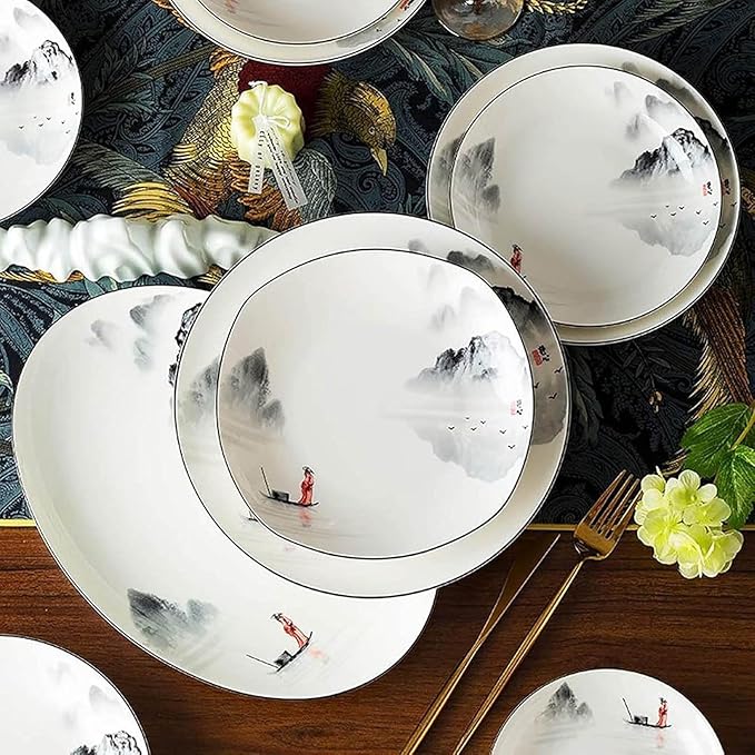 60-Piece Plates and Bowls Sets, Scratch Resistant Dish Set, Ceramic Kitchen Dinnerware Set, Dishwasher & Microwave Safe Bowl and Plate Set Reusable, Easy to Clean Tableware Set, Service for 12