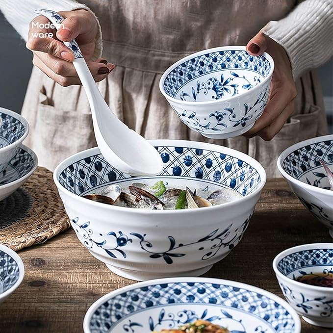 Dinnerware Sets,Ceramics Dinner Sets, Blue and White Porcelain Porcelain Dinnerware Set of 45 Cereal Bowl and Steak Plate Set for Family Dinner